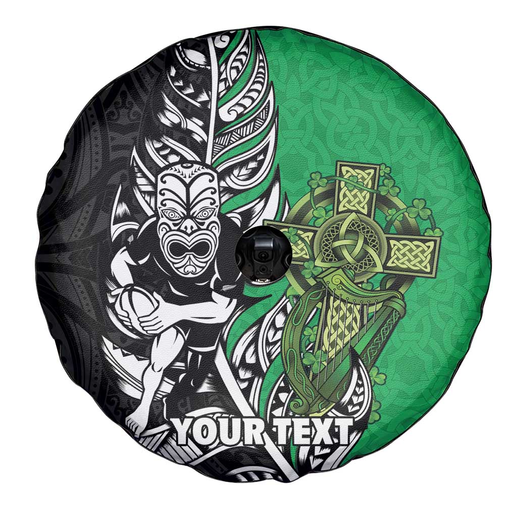 New Zealand and Ireland Rugby Custom Spare Tire Cover Maori Tiki Fern Irish Celtic Cross - Polynesian Pride