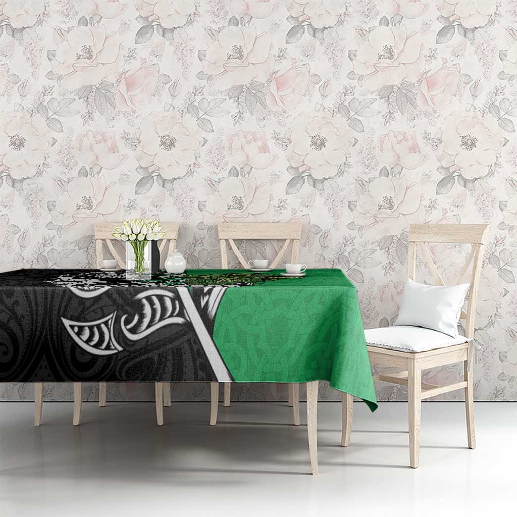 New Zealand and Ireland Rugby Custom Tablecloth Maori Tiki Fern Irish Celtic Cross - Polynesian Pride