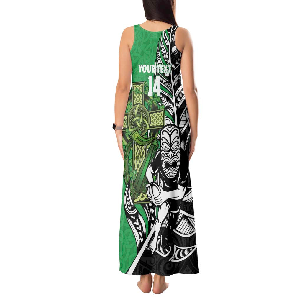 New Zealand and Ireland Rugby Custom Tank Maxi Dress Maori Tiki Fern Irish Celtic Cross - Polynesian Pride