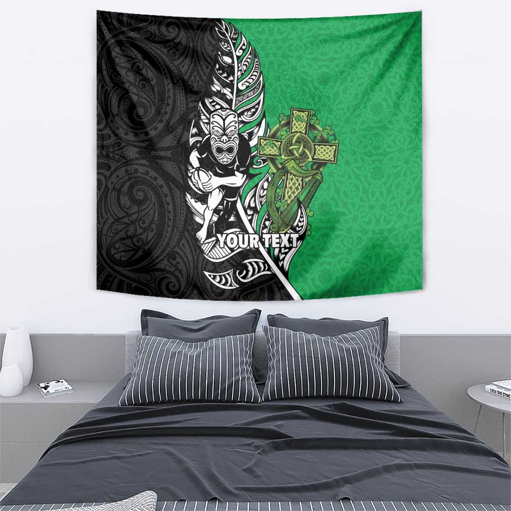 New Zealand and Ireland Rugby Custom Tapestry Maori Tiki Fern Irish Celtic Cross - Polynesian Pride