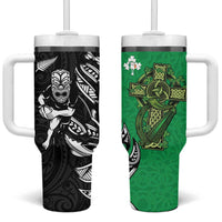 New Zealand and Ireland Rugby Tumbler With Handle Maori Tiki Fern Irish Celtic Cross - Polynesian Pride