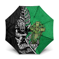 New Zealand and Ireland Rugby Custom Umbrella Maori Tiki Fern Irish Celtic Cross - Polynesian Pride