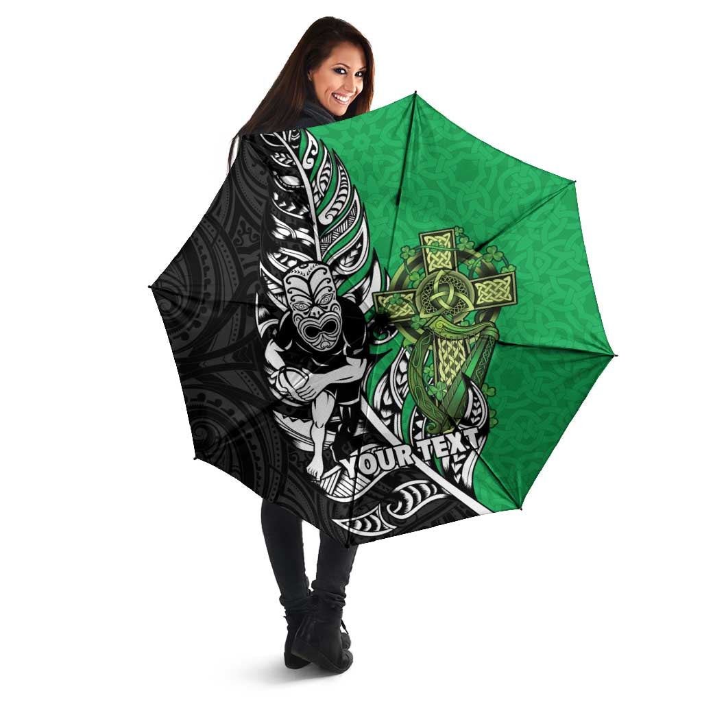 New Zealand and Ireland Rugby Custom Umbrella Maori Tiki Fern Irish Celtic Cross - Polynesian Pride