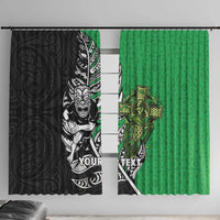 New Zealand and Ireland Rugby Custom Window Curtain Maori Tiki Fern Irish Celtic Cross - Polynesian Pride