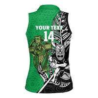 New Zealand and Ireland Rugby Custom Women Sleeveless Polo Shirt Maori Tiki Fern Irish Celtic Cross - Polynesian Pride