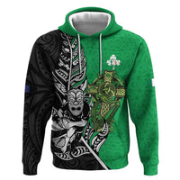 New Zealand and Ireland Rugby Custom Zip Hoodie Maori Tiki Fern Irish Celtic Cross - Polynesian Pride