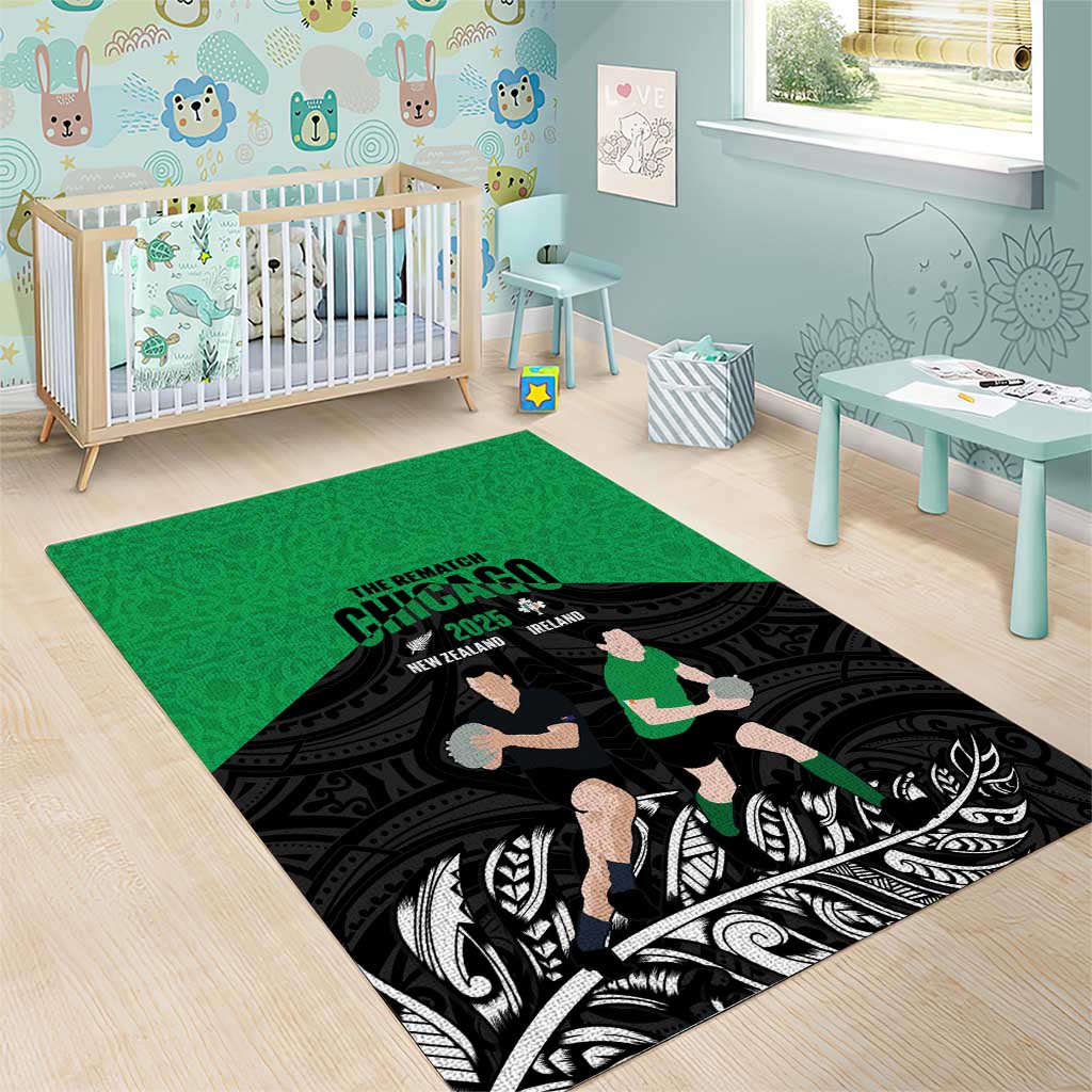New Zealand and Ireland Rugby Area Rug Chicago 2025 Go All Black Shamrocks - Polynesian Pride