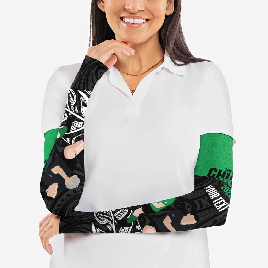 New Zealand and Ireland Rugby Custom Arm Sleeves Chicago 2025 Go All Black Shamrocks - Polynesian Pride