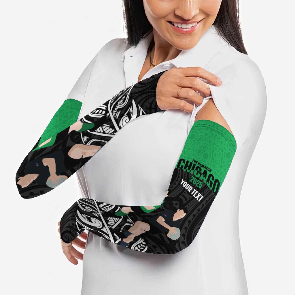 New Zealand and Ireland Rugby Custom Arm Sleeves Chicago 2025 Go All Black Shamrocks - Polynesian Pride