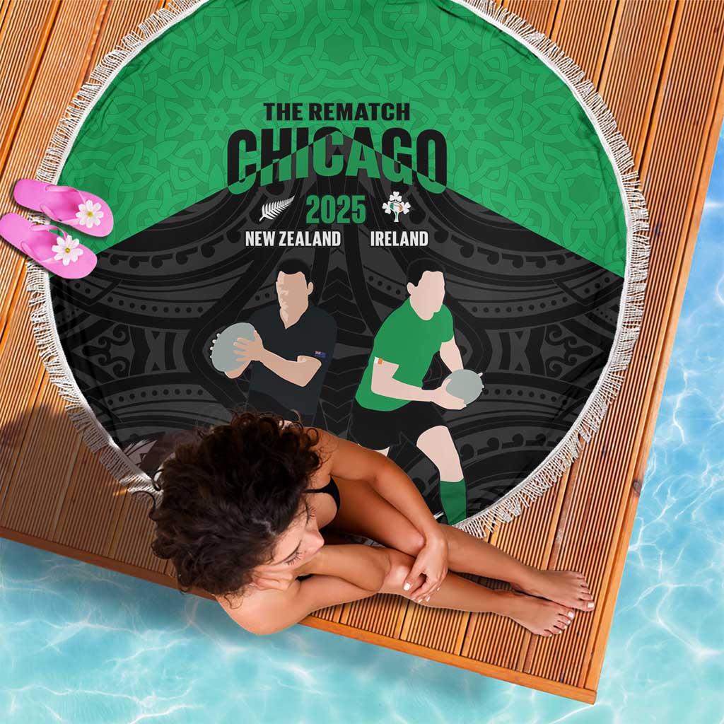 New Zealand and Ireland Rugby Beach Blanket Chicago 2025 Go All Black Shamrocks - Polynesian Pride