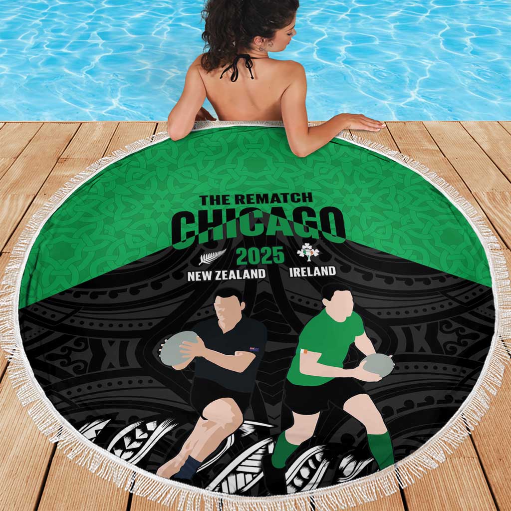 New Zealand and Ireland Rugby Beach Blanket Chicago 2025 Go All Black Shamrocks - Polynesian Pride