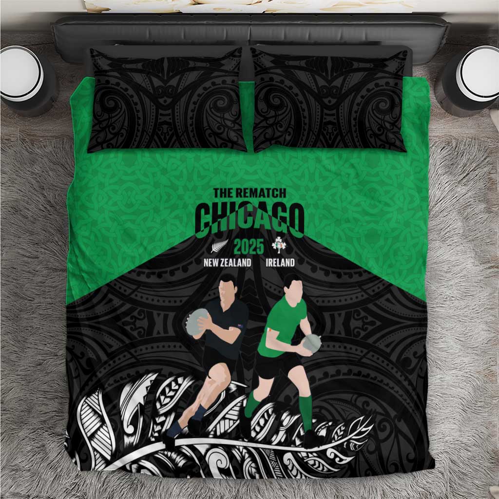 New Zealand and Ireland Rugby Bedding Set Chicago 2025 Go All Black Shamrocks - Polynesian Pride