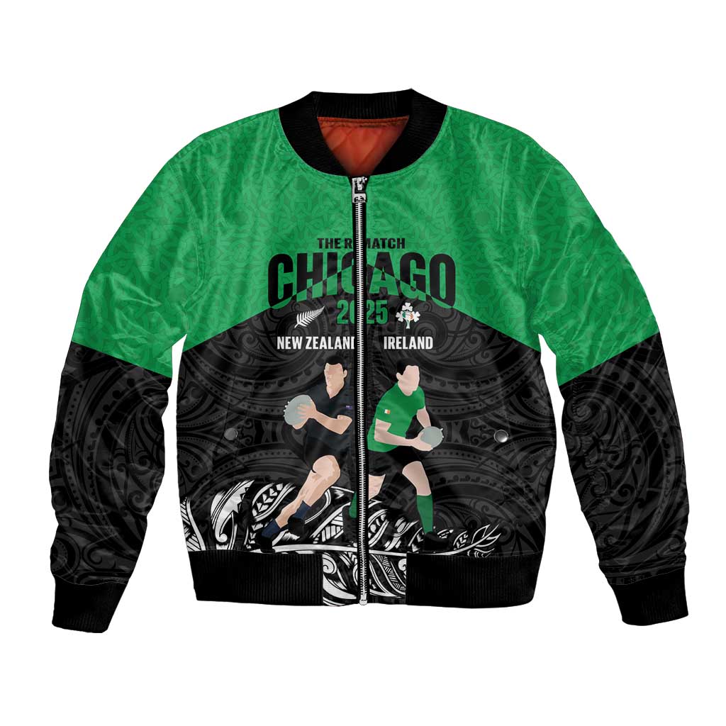 New Zealand and Ireland Rugby Custom Bomber Jacket Chicago 2025 Go All Black Shamrocks - Polynesian Pride