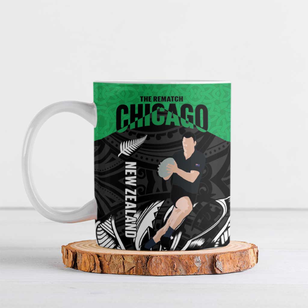 New Zealand and Ireland Rugby Ceramic Mug Chicago 2025 Go All Black Shamrocks - Polynesian Pride