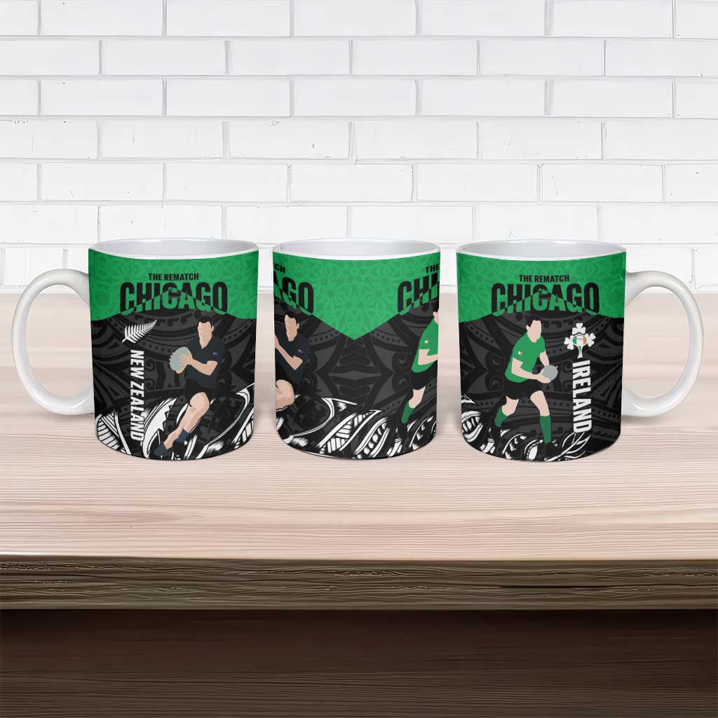 New Zealand and Ireland Rugby Ceramic Mug Chicago 2025 Go All Black Shamrocks - Polynesian Pride