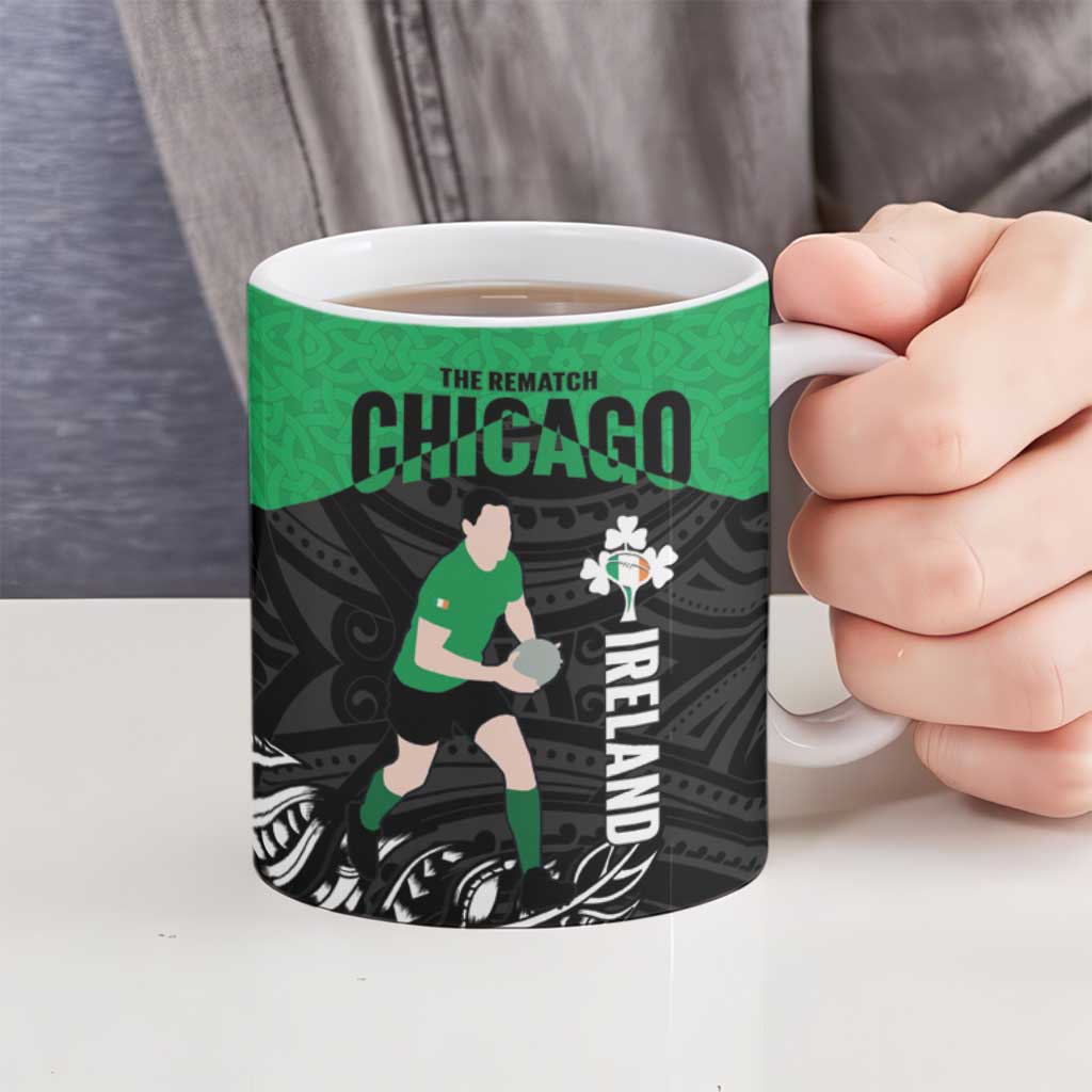 New Zealand and Ireland Rugby Ceramic Mug Chicago 2025 Go All Black Shamrocks - Polynesian Pride