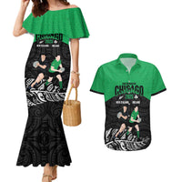 New Zealand and Ireland Rugby Custom Couples Matching Mermaid Dress and Hawaiian Shirt Chicago 2025 Go All Black Shamrocks - Polynesian Pride