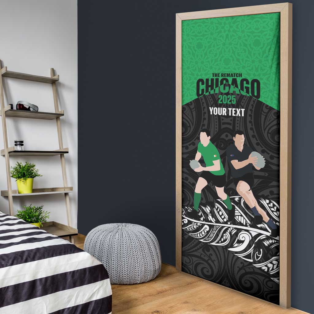 New Zealand and Ireland Rugby Custom Door Cover Chicago 2025 Go All Black Shamrocks - Polynesian Pride