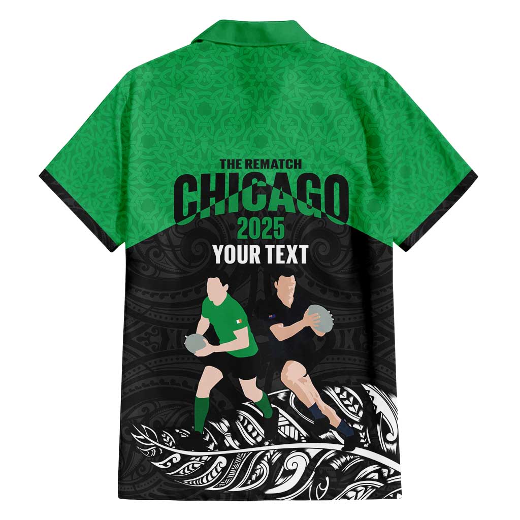 New Zealand and Ireland Rugby Custom Family Matching Long Sleeve Bodycon Dress and Hawaiian Shirt Chicago 2025 Go All Black Shamrocks - Polynesian Pride