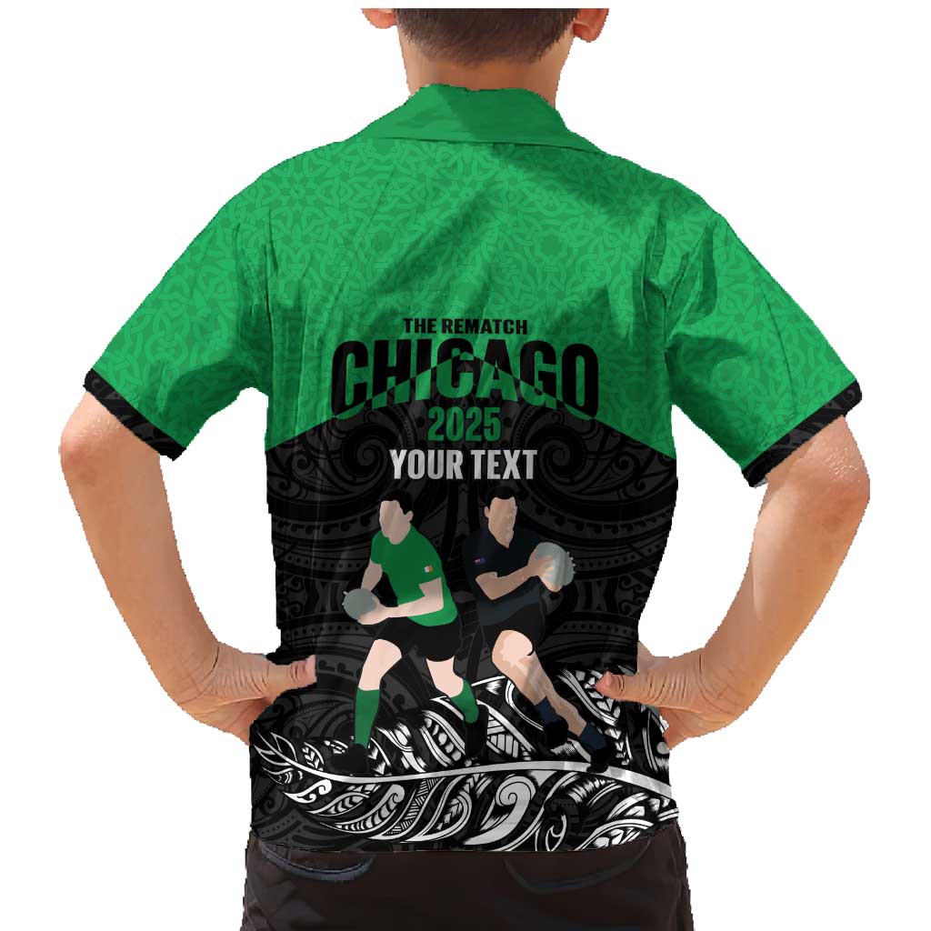 New Zealand and Ireland Rugby Custom Family Matching Mermaid Dress and Hawaiian Shirt Chicago 2025 Go All Black Shamrocks - Polynesian Pride