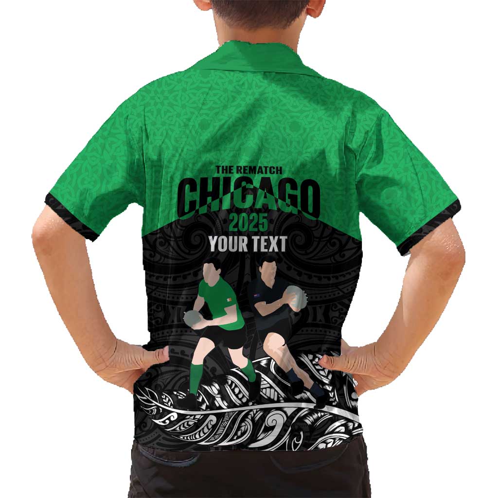 New Zealand and Ireland Rugby Custom Family Matching Off Shoulder Short Dress and Hawaiian Shirt Chicago 2025 Go All Black Shamrocks - Polynesian Pride