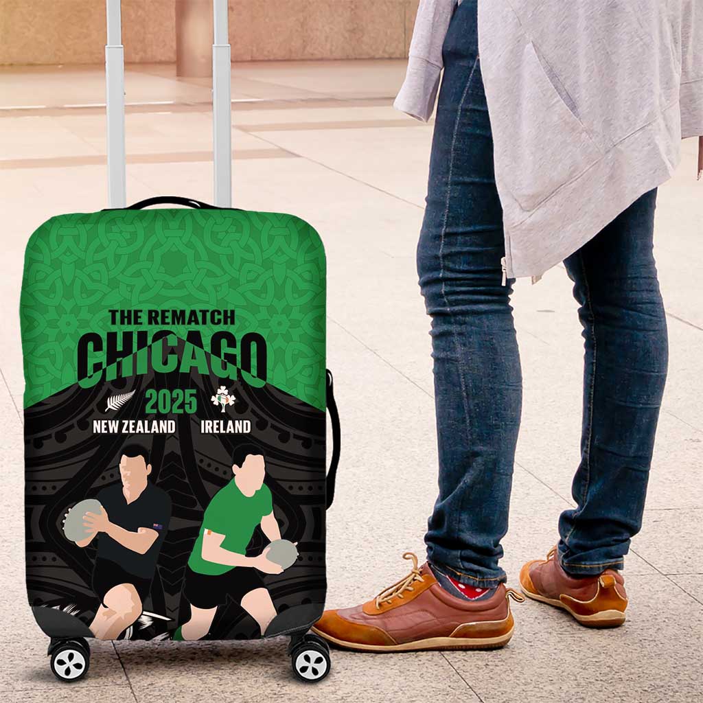 New Zealand and Ireland Rugby Luggage Cover Chicago 2025 Go All Black Shamrocks - Polynesian Pride