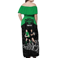 New Zealand and Ireland Rugby Custom Off Shoulder Maxi Dress Chicago 2025 Go All Black Shamrocks - Polynesian Pride