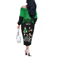 New Zealand and Ireland Rugby Custom Off The Shoulder Long Sleeve Dress Chicago 2025 Go All Black Shamrocks - Polynesian Pride