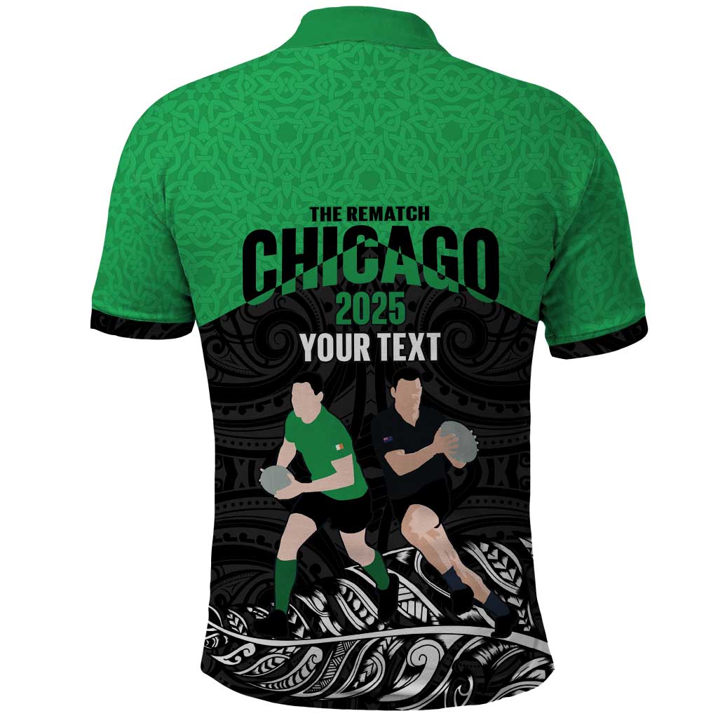 New Zealand and Ireland Rugby Custom Polo Shirt Chicago 2025 Go All Black Shamrocks - Polynesian Pride