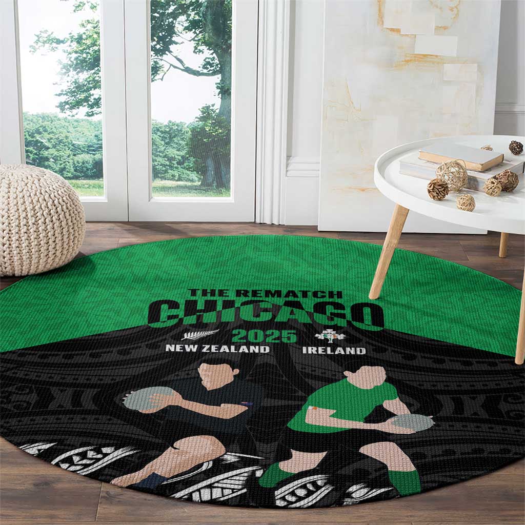 New Zealand and Ireland Rugby Round Carpet Chicago 2025 Go All Black Shamrocks - Polynesian Pride