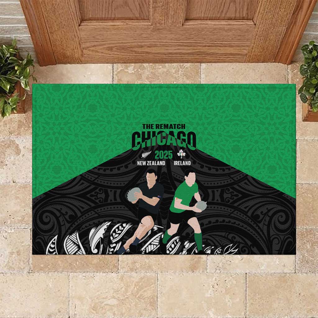 New Zealand and Ireland Rugby Rubber Doormat Chicago 2025 Go All Black Shamrocks - Polynesian Pride