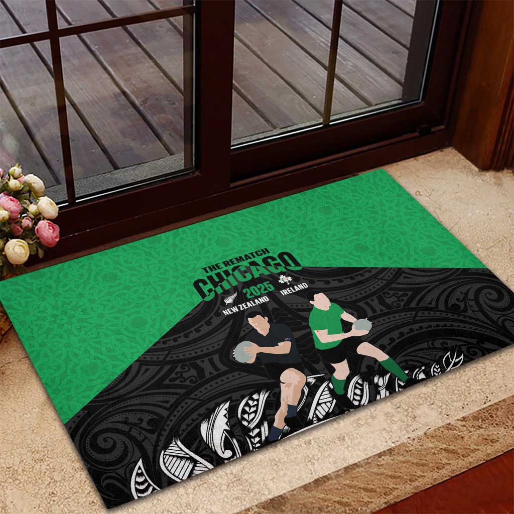 New Zealand and Ireland Rugby Rubber Doormat Chicago 2025 Go All Black Shamrocks - Polynesian Pride