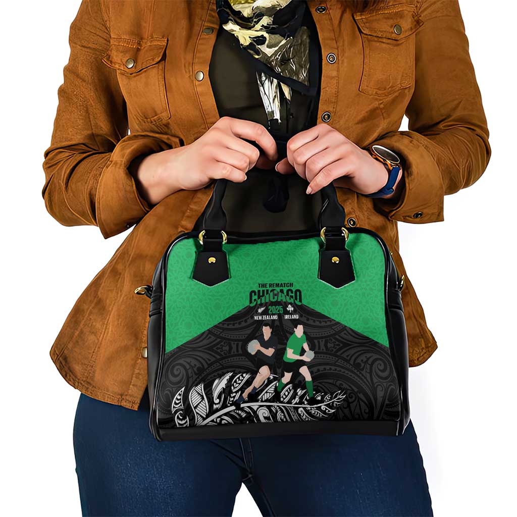 New Zealand and Ireland Rugby Shoulder Handbag Chicago 2025 Go All Black Shamrocks - Polynesian Pride