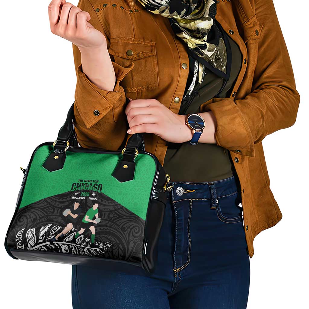 New Zealand and Ireland Rugby Shoulder Handbag Chicago 2025 Go All Black Shamrocks - Polynesian Pride