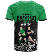 New Zealand and Ireland Rugby Custom T Shirt Chicago 2025 Go All Black Shamrocks - Polynesian Pride