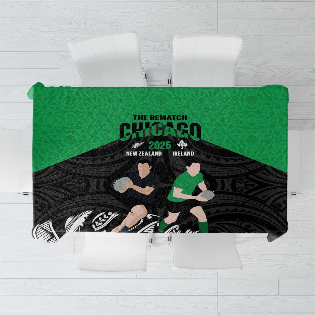 New Zealand and Ireland Rugby Tablecloth Chicago 2025 Go All Black Shamrocks - Polynesian Pride