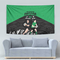 New Zealand and Ireland Rugby Tapestry Chicago 2025 Go All Black Shamrocks - Polynesian Pride