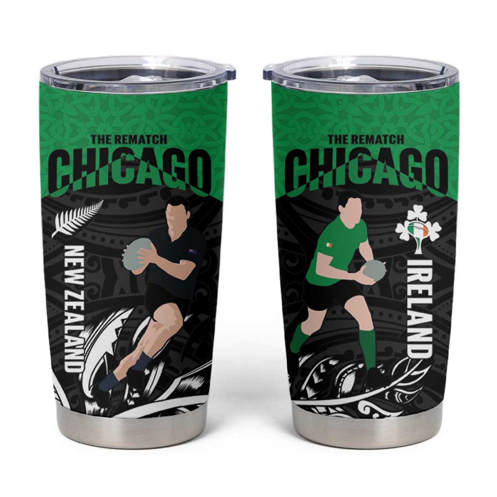 New Zealand and Ireland Rugby Tumbler Cup Chicago 2025 Go All Black Shamrocks - Polynesian Pride