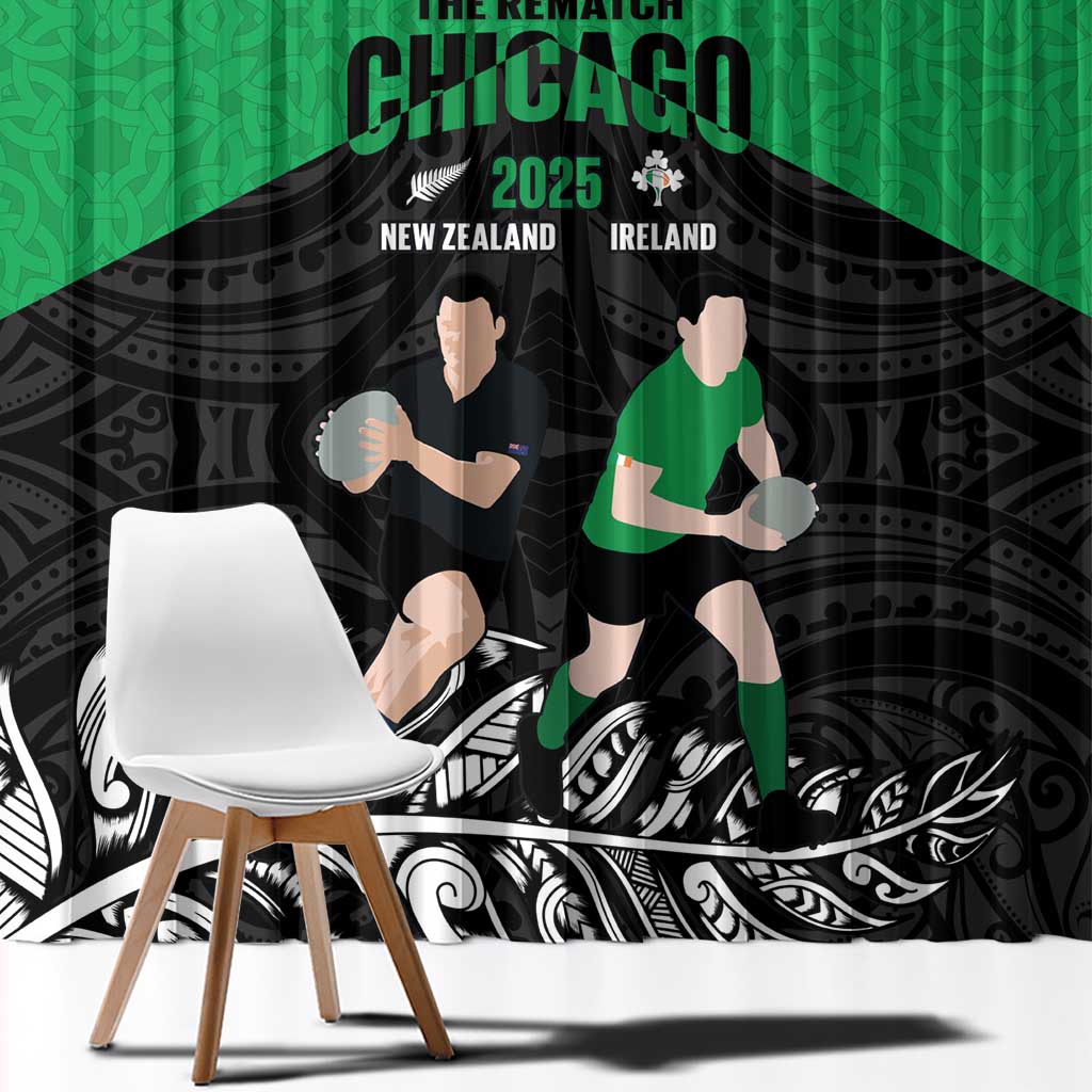 New Zealand and Ireland Rugby Window Curtain Chicago 2025 Go All Black Shamrocks - Polynesian Pride