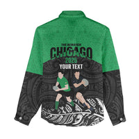 New Zealand and Ireland Rugby Custom Women Casual Shirt Chicago 2025 Go All Black Shamrocks - Polynesian Pride