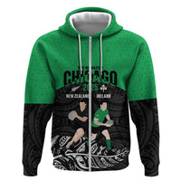 New Zealand and Ireland Rugby Custom Zip Hoodie Chicago 2025 Go All Black Shamrocks - Polynesian Pride