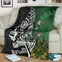 New Zealand and South Africa Rugby Custom Blanket Maori Tiki Fern Springboks Kente Pattern - Polynesian Pride