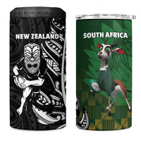 New Zealand and South Africa Rugby 4 in 1 Can Cooler Tumbler Maori Tiki Fern Springboks Kente Pattern - Polynesian Pride