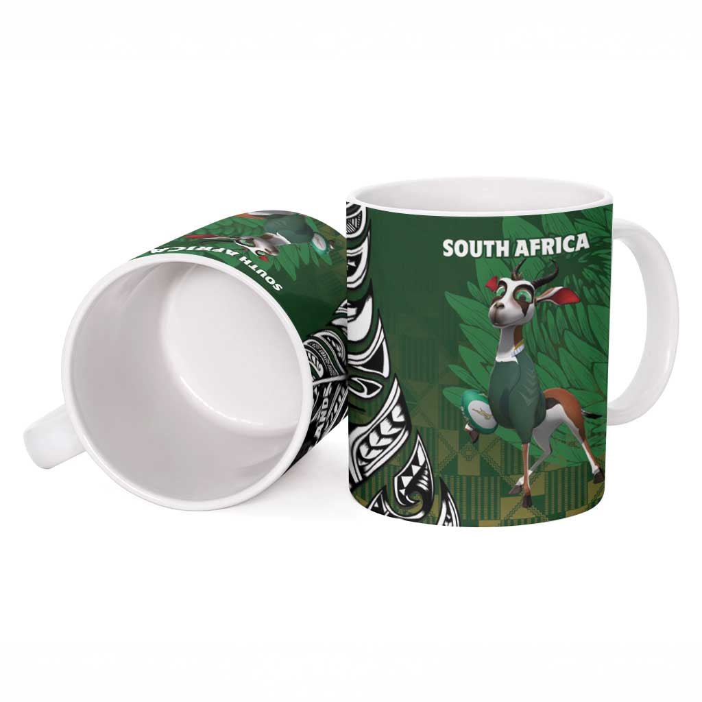 New Zealand and South Africa Rugby Ceramic Mug Maori Tiki Fern Springboks Kente Pattern - Polynesian Pride