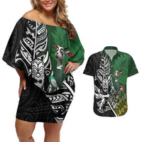 New Zealand and South Africa Rugby Custom Couples Matching Off Shoulder Short Dress and Hawaiian Shirt Maori Tiki Fern Springboks Kente Pattern - Polynesian Pride
