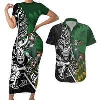 New Zealand and South Africa Rugby Custom Couples Matching Short Sleeve Bodycon Dress and Hawaiian Shirt Maori Tiki Fern Springboks Kente Pattern - Polynesian Pride