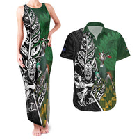 New Zealand and South Africa Rugby Custom Couples Matching Tank Maxi Dress and Hawaiian Shirt Maori Tiki Fern Springboks Kente Pattern - Polynesian Pride