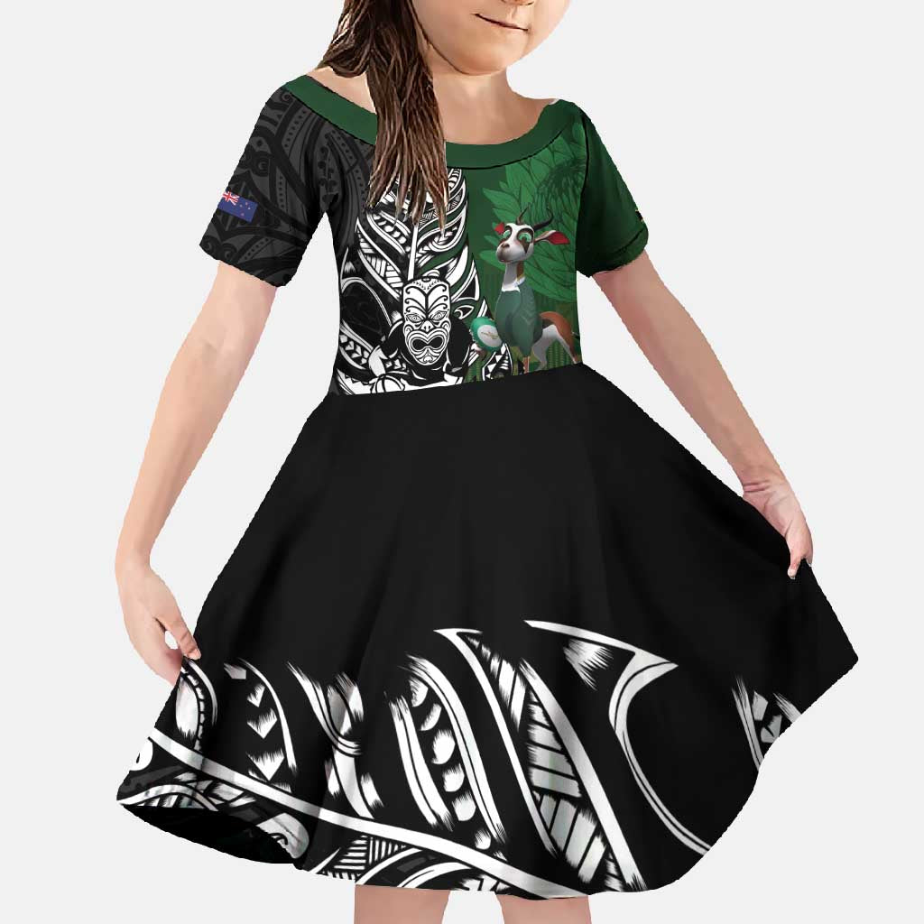 New Zealand and South Africa Rugby Custom Family Matching Off Shoulder Maxi Dress and Hawaiian Shirt Maori Tiki Fern Springboks Kente Pattern - Polynesian Pride