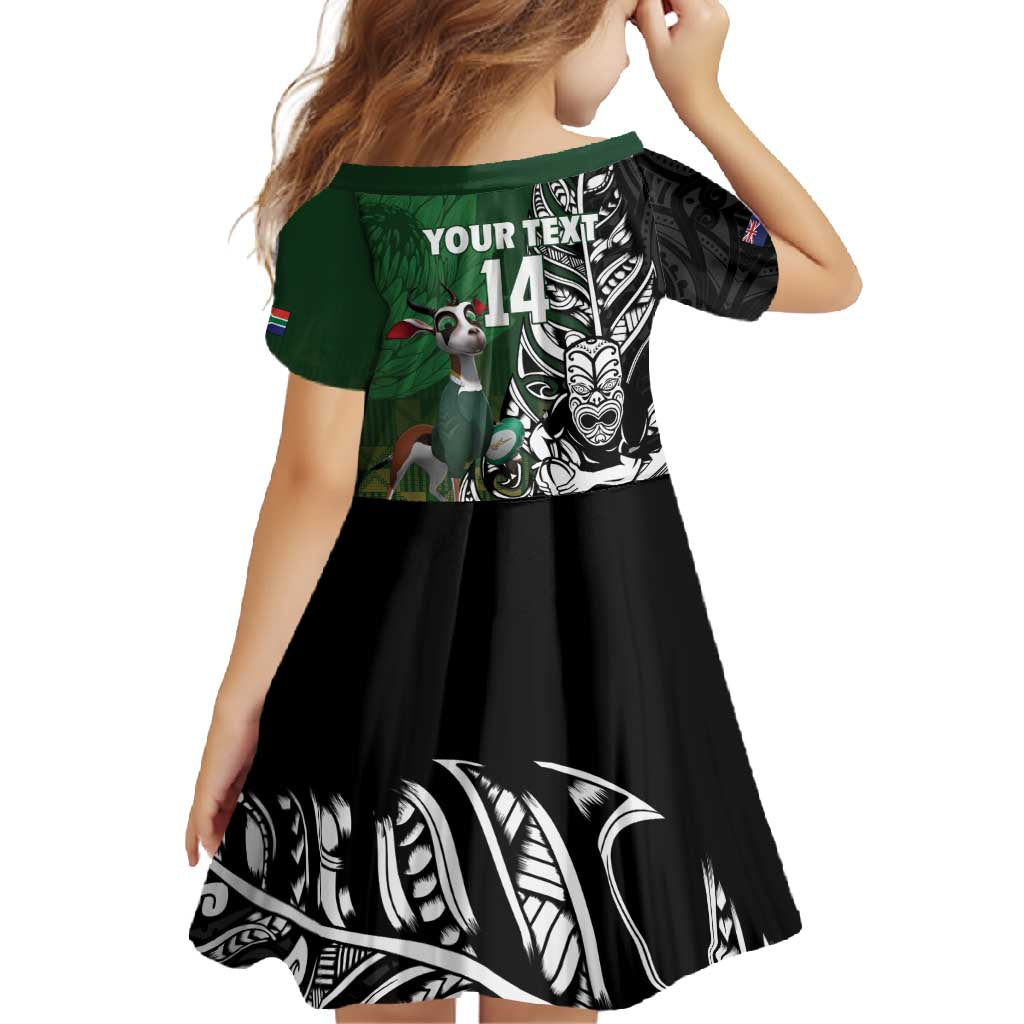 New Zealand and South Africa Rugby Custom Family Matching Off Shoulder Maxi Dress and Hawaiian Shirt Maori Tiki Fern Springboks Kente Pattern - Polynesian Pride