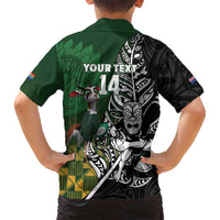 New Zealand and South Africa Rugby Custom Family Matching Off Shoulder Short Dress and Hawaiian Shirt Maori Tiki Fern Springboks Kente Pattern - Polynesian Pride
